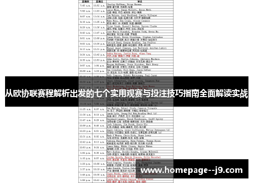 从欧协联赛程解析出发的七个实用观赛与投注技巧指南全面解读实战